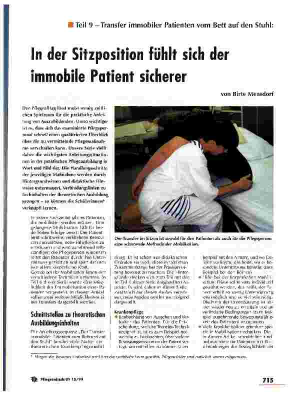 Vorschauseite 1: In der Sitzposition fühlt sich der immobile Patient sicherer Teil 9 - Transfer immobiler Patienten vom Bett auf den Stuhl