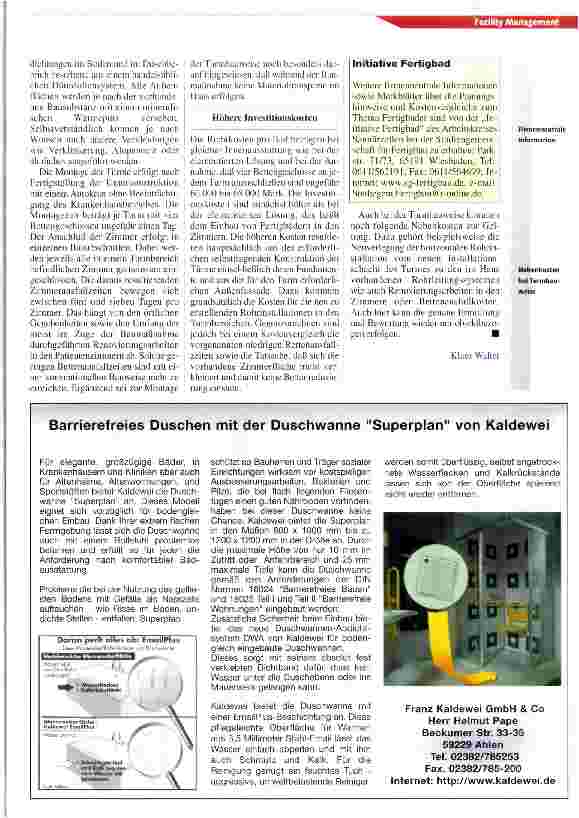 Vorschauseite 4: Praktische Sanierungslösungen Bau: Fertigbäder für die wirtschaftliche Modernisierung von Patientenzimmern