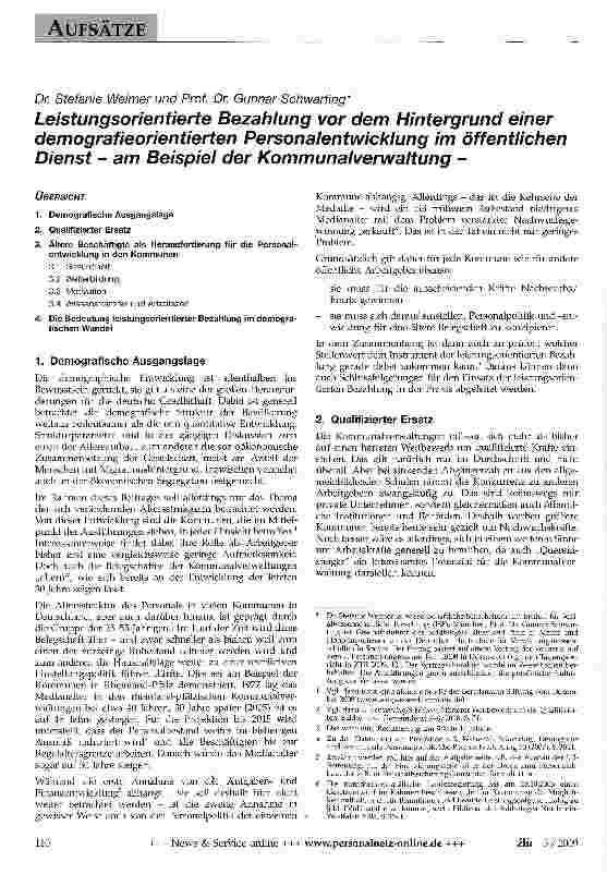 Vorschauseite 1: Leistungsorientierte Bezahlung vor dem Hintergrund einer demografieorientierten Personalentwicklung im öffentlichen Dienst - am Beispiel der Kommunalverwaltung