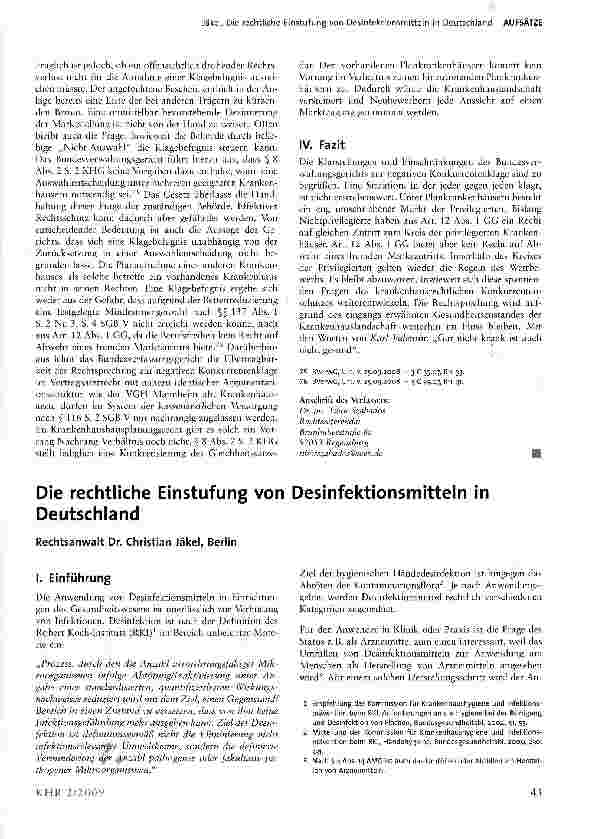 Vorschauseite 1: Die rechtliche Einstufung von Desinfektionsmitteln in Deutschland