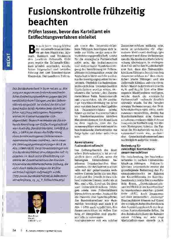 Vorschauseite 1: Fusionskontrolle frühzeitig beachten