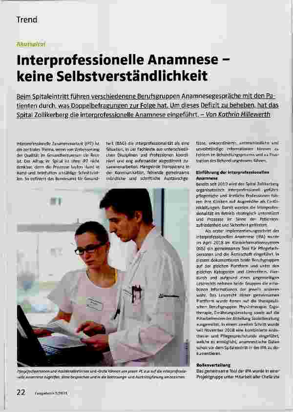 Vorschauseite 1: Interprofessionelle Anamnese - keine Selbstverständlichkeit