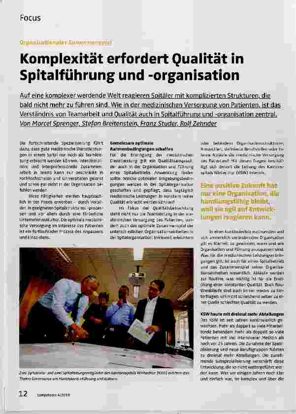 Vorschauseite 1: Komplexität erfordert Qualität in Spitalführung und -organisation