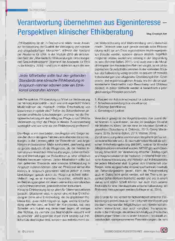 Vorschauseite 1: Verantwortung übernehmen aus Eigeninteresse Perspektiven klinischer Ethikberatung
