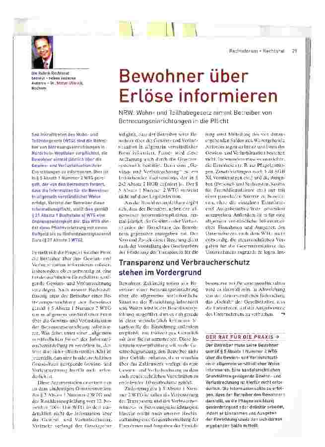 Vorschauseite 1: Bewohner über Erlöse informieren