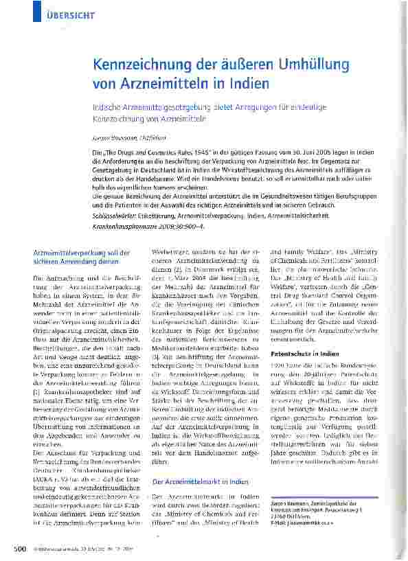 Vorschauseite 1: Kennzeichnung der äußeren Umhüllung von Arzneimitteln in Indien