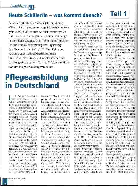 Vorschauseite 1: Pflegeausbildung in Deutschland Teil 1: Heute Schüler/in - was kommt danach?