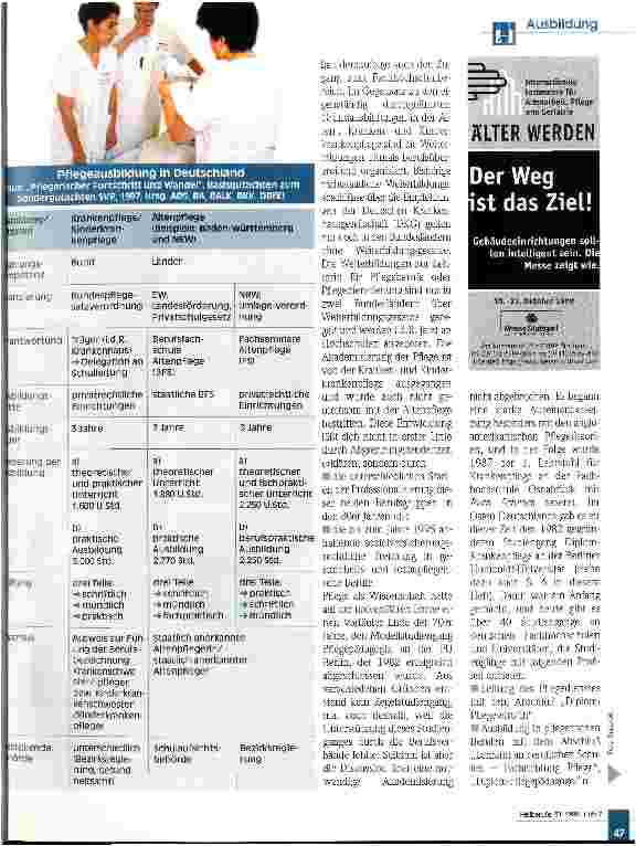 Vorschauseite 2: Pflegeausbildung in Deutschland Teil 1: Heute Schüler/in - was kommt danach?