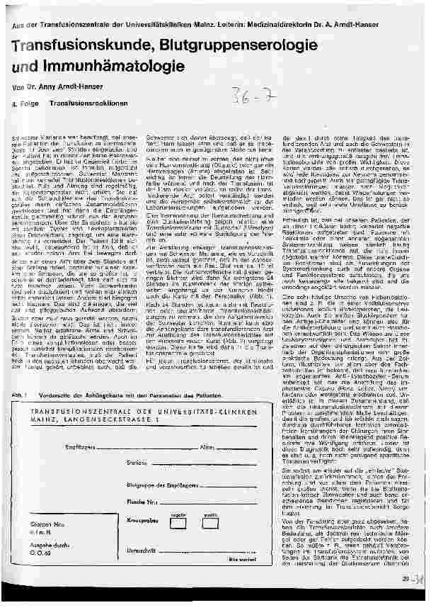 Vorschauseite 1: Transfusionskunde, Blutgruppenserologie und Immunhämatologie 4. Folge: Transfusionsreaktionen
