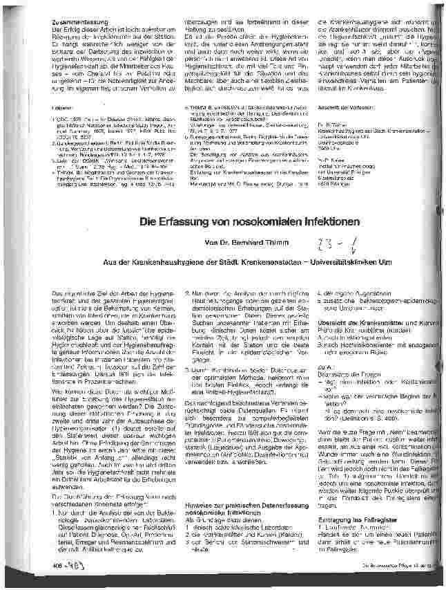 Vorschauseite 1: Die Erfassung von nosokomialen Infektionen