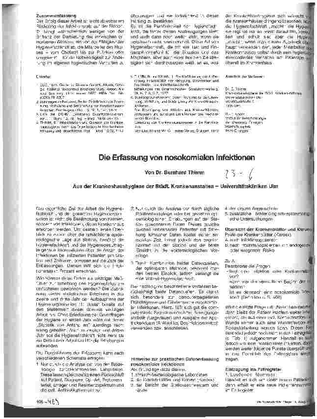 Vorschauseite 2: Die Erfassung von nosokomialen Infektionen