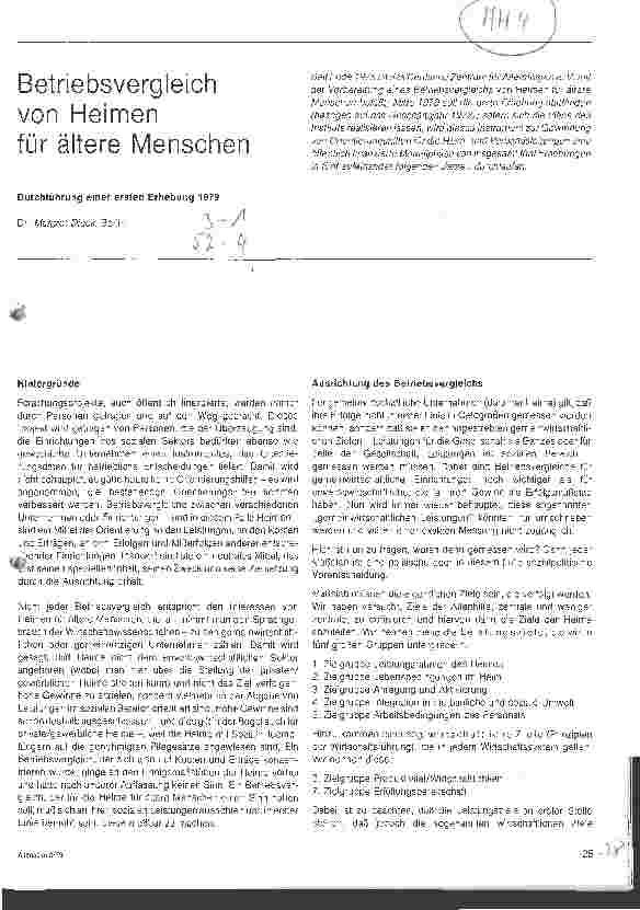 Vorschauseite 1: Betriebsvergleich von Heimen für ältere Menschen