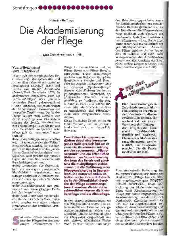 Vorschauseite 1: Die Akademisierung der Pflege Eine Zwischenbilanz. Teil 1.