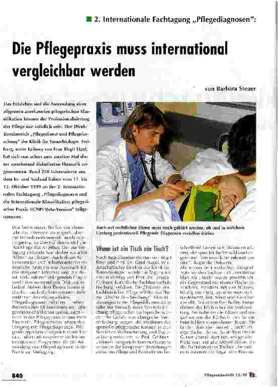 Vorschauseite 1: Die Pflegepraxis muss international vergleichbar werden 2. Internationale Fachtagung Pflegediagnosen