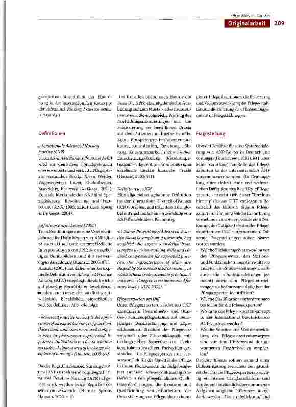 Vorschauseite 2: Aufgabengebiete klinisch tätiger Pflegeexperten in Deutschland und deren Verortung in der internationalen Advanced Nursing Practice