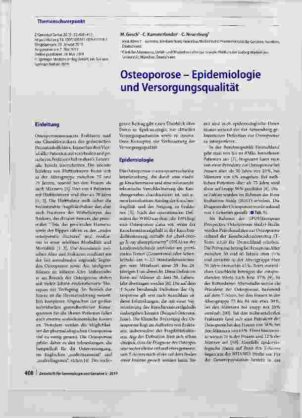 Vorschauseite 1: Osteoporose Epidemiologie und Versorgungsqualität