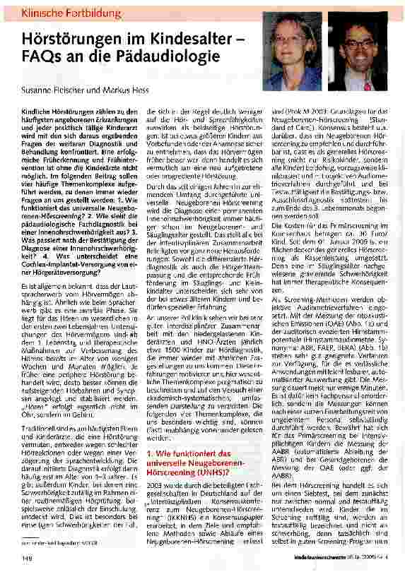 Vorschauseite 1: Hörstörungen im Kindesalter FAQs an die Pädaudiologie