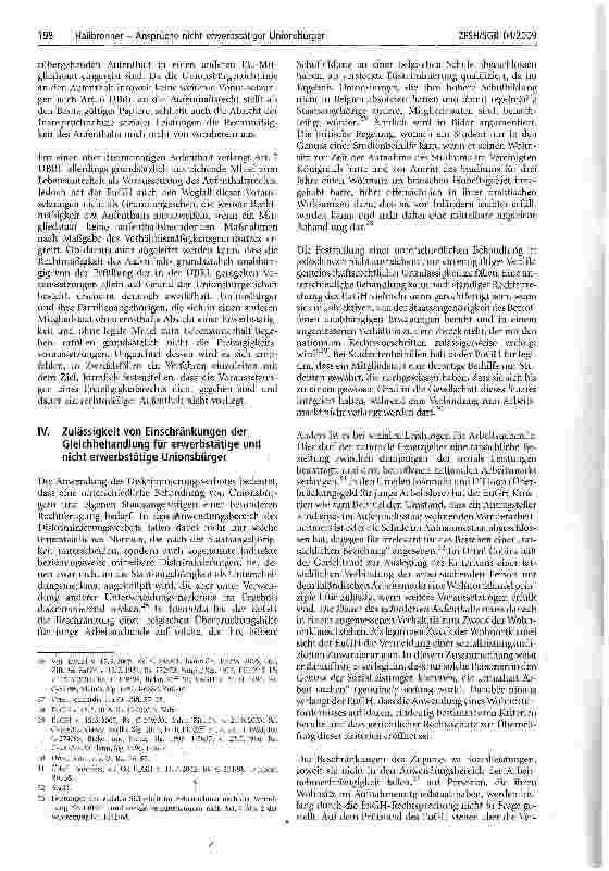 Vorschauseite 4: Ansprüche nicht erwerbstätiger Unionsbürger auf gleichen Zugang zu sozialen Leistungen