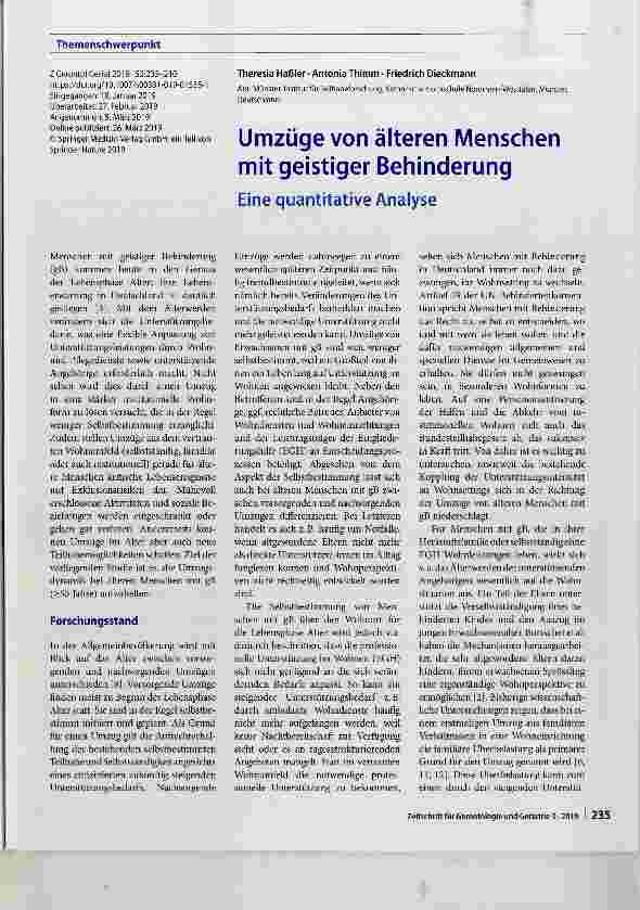 Vorschauseite 1: Umzüge von älteren Menschen mit geistiger Behinderung