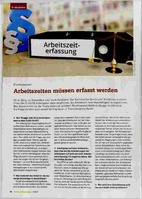 Vorschauseite 1: Arbeitszeiten müssen erfasst werden