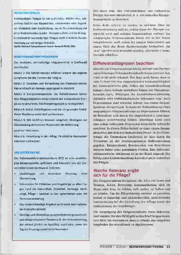 Vorschauseite 2: FATIGUE - EIN HÄUFIG UNTERSCHÄTZTES SYNDROM BEWUSSTSEIN SCHAFFEN DURCH AUFKLÄRUNG