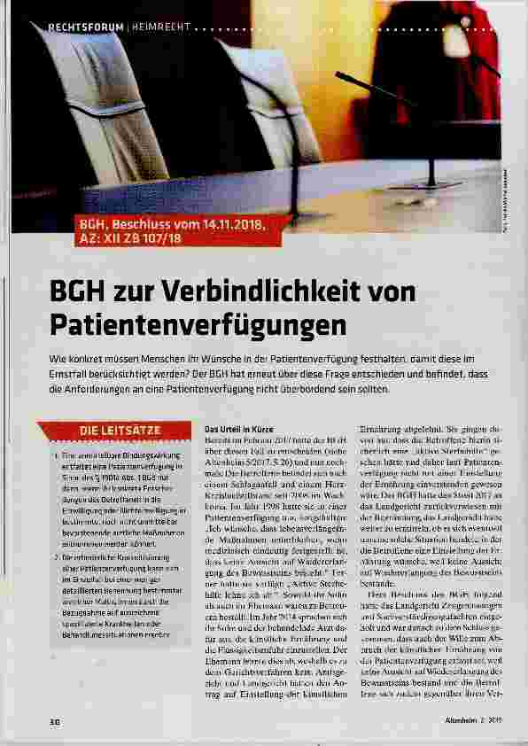 Vorschauseite 1: BGH zur Verbindlichkeit von Patientenverfügungen