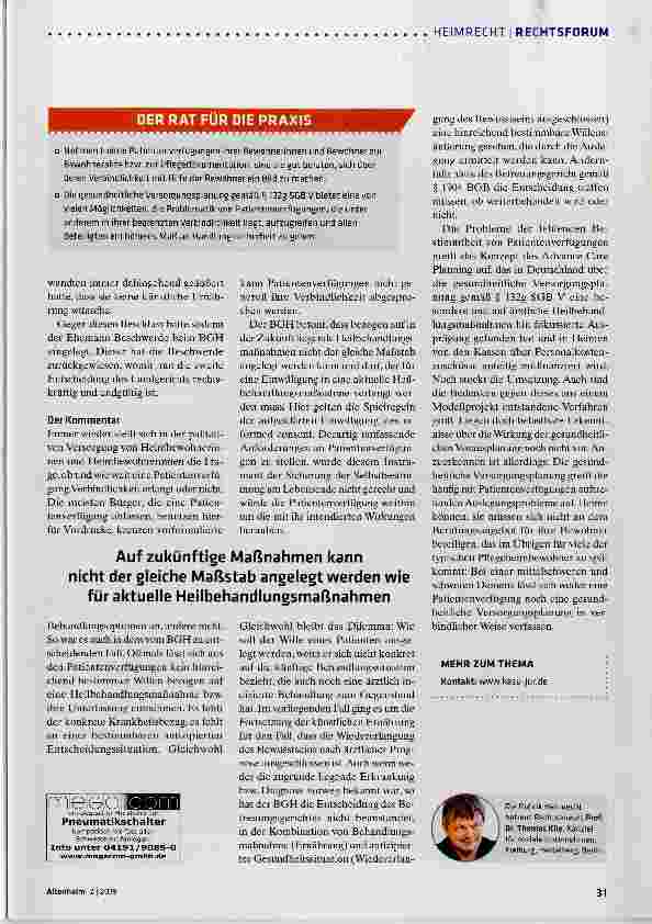 Vorschauseite 2: BGH zur Verbindlichkeit von Patientenverfügungen
