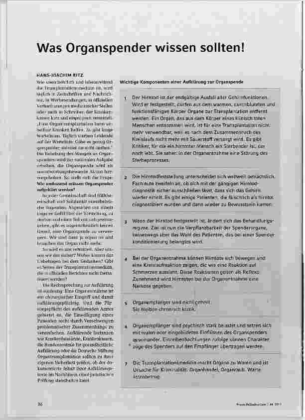 Vorschauseite 1: Was Organspender wissen sollten!