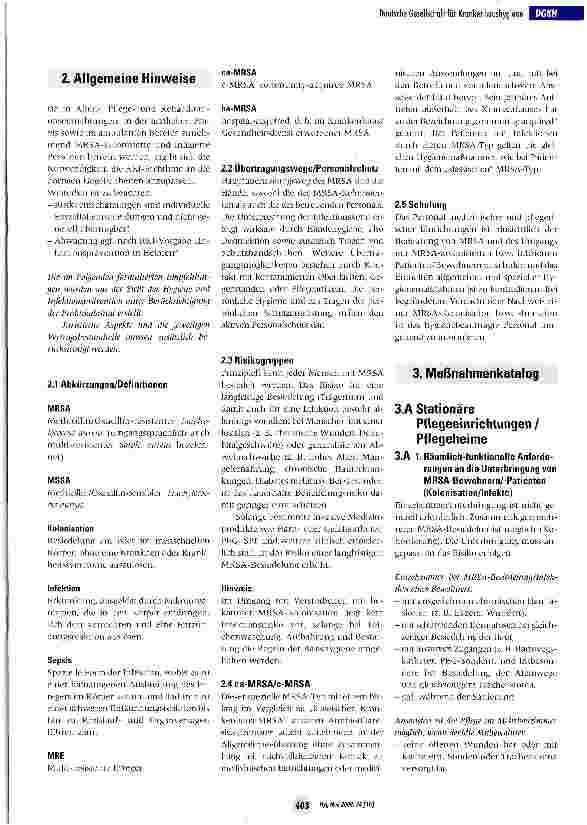Vorschauseite 2: Maßnahmenplan für MRSA in Gesundheitseinrichtungen