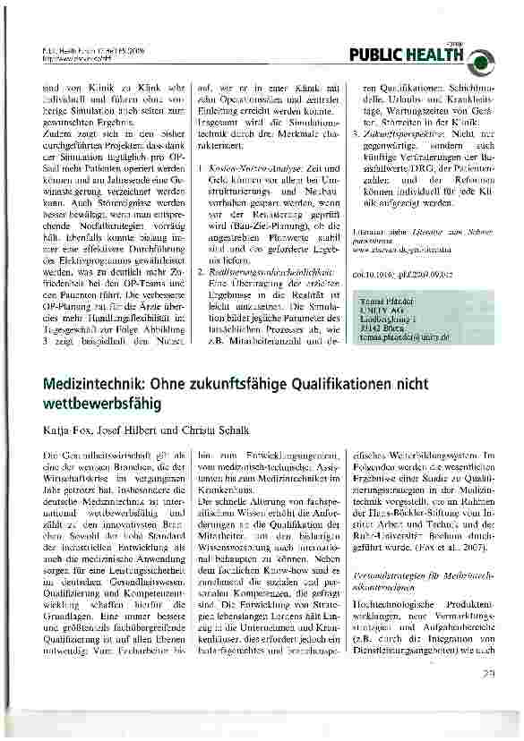 Vorschauseite 1: Medizintechnik: Ohne zukunftsfähige Qualifikationen nicht wettbewerbsfähig