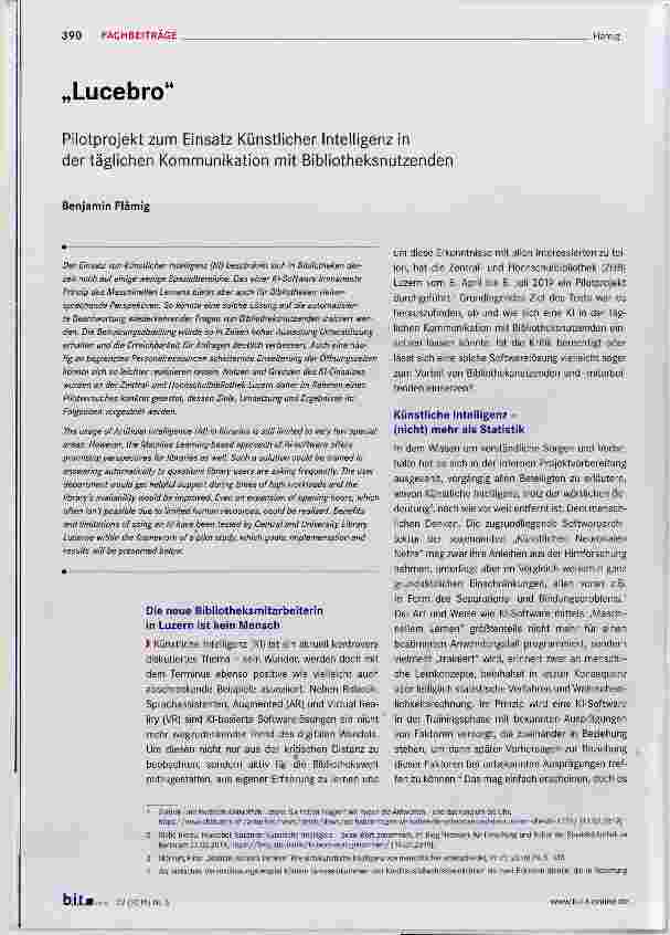 Vorschauseite 1: Pilotprojekt zum Einsatz Künstlicher Intelligenz in der täglichen Kommunikation mit Bibliotheksnutzenden