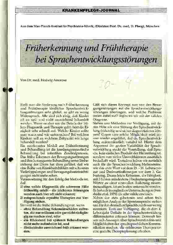 Vorschauseite 1: Früherkennung und Frühtherapie bei Sprachentwicklungsstörungen