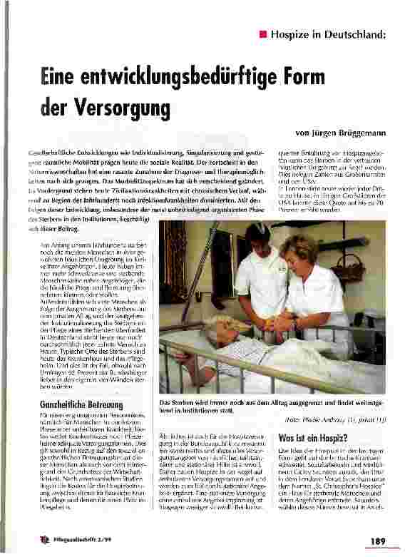 Vorschauseite 1: Hospize in Deutschland: Eine entwicklungsbedürftige Form der Versorgung