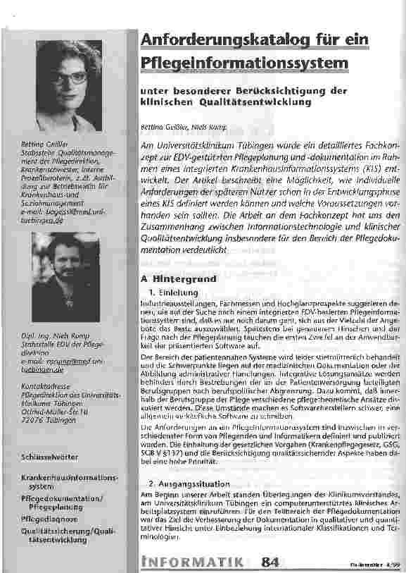 Vorschauseite 1: Anforderungskatalog für ein Pflegeinformationssystem unter besonderer Berücksichtigung der klinischen Qualitätsentwicklung