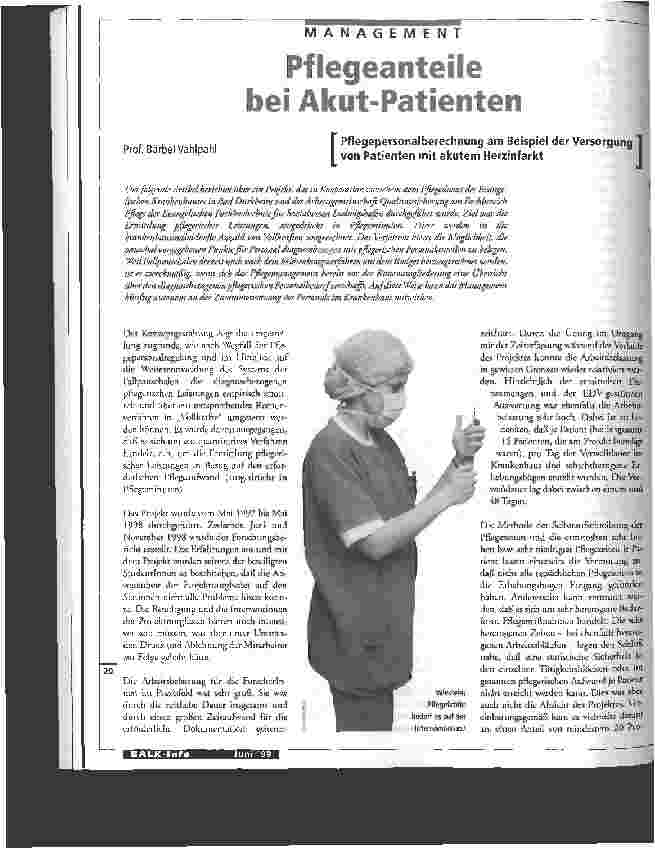 Vorschauseite 1: Pflegeanteile bei Akut-Patienten Pflegepersonalberechnung am Beispiel der Versorgung von Patienten mit akutem Herzinfarkt