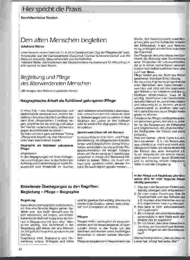 Vorschauseite 2: Den alten Menschen begleiten Begleitung und Pflege des älterwerdenden Menschen