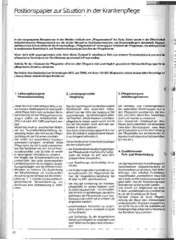 Vorschauseite 1: Positionspapier zur Situation in der Krankenpflege