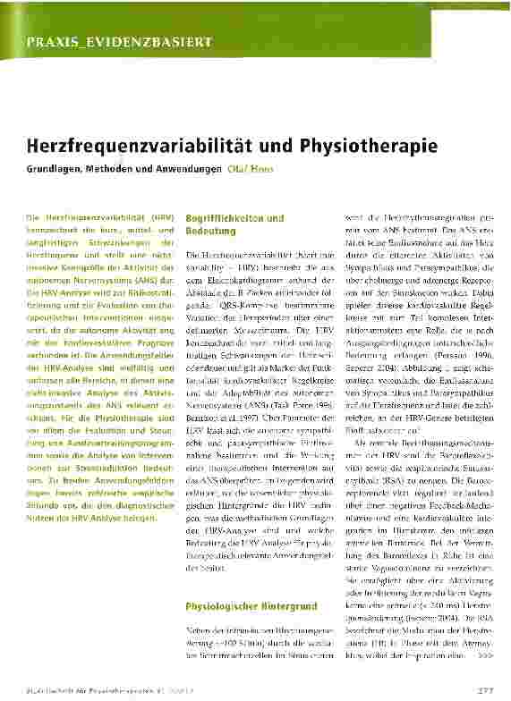 Vorschauseite 1: Herzfrequenzvariabilität und Physiotherapie