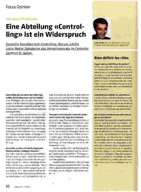 Vorschauseite 1: Eine Abteilung «Controlling» ist ein Widerspruch