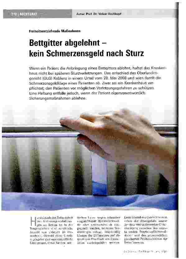 Vorschauseite 1: Bettgitter abgelehnt -kein Schmerzensgeld nach Sturz