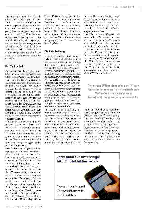 Vorschauseite 2: Bettgitter abgelehnt -kein Schmerzensgeld nach Sturz