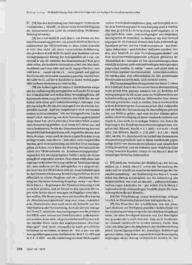 Vorschauseite 6: Wahlanfechtung wegen Redebeiträgen des vormaligen Personalratsvorsitzenden
