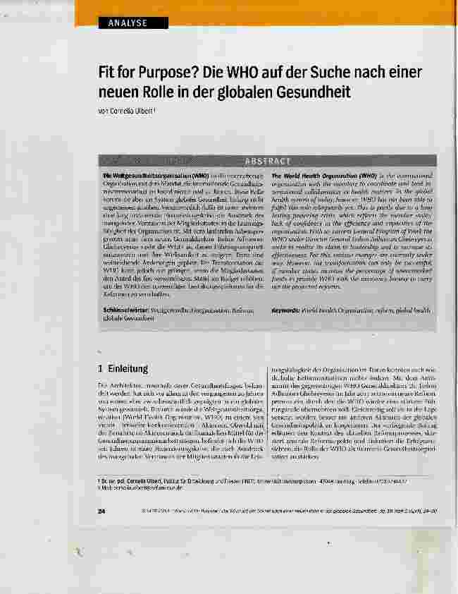 Vorschauseite 1: Fit for Purpose? Die WHO auf der Suche nach einer neuen Rolle in der globalen Gesundheit