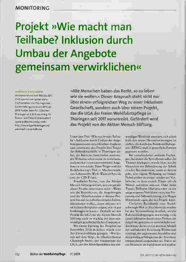 Vorschauseite 1: Projekt »Wie macht man Teilhabe? Inklusion durch Umbau der Angebote gemeinsam verwirklichen«
