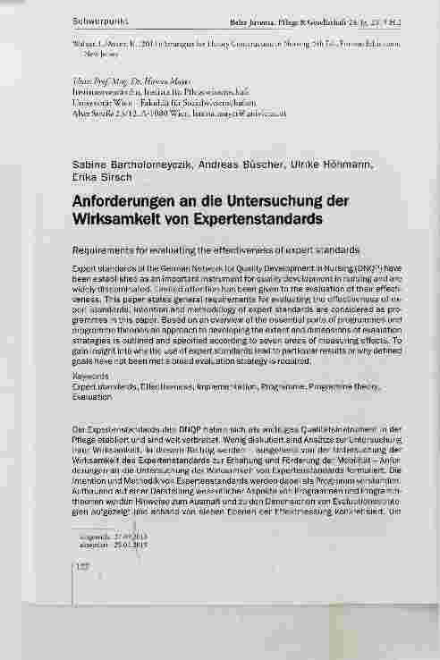Vorschauseite 1: Anforderungen an die Untersuchung der Wirksamkeit von Expertenstandards
