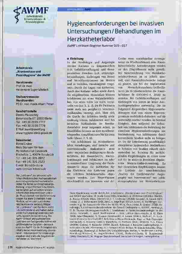 Vorschauseite 1: Hygieneanforderungen bei invasiven Untersuchungen/Behandlungen im Herzkatheterlabor
