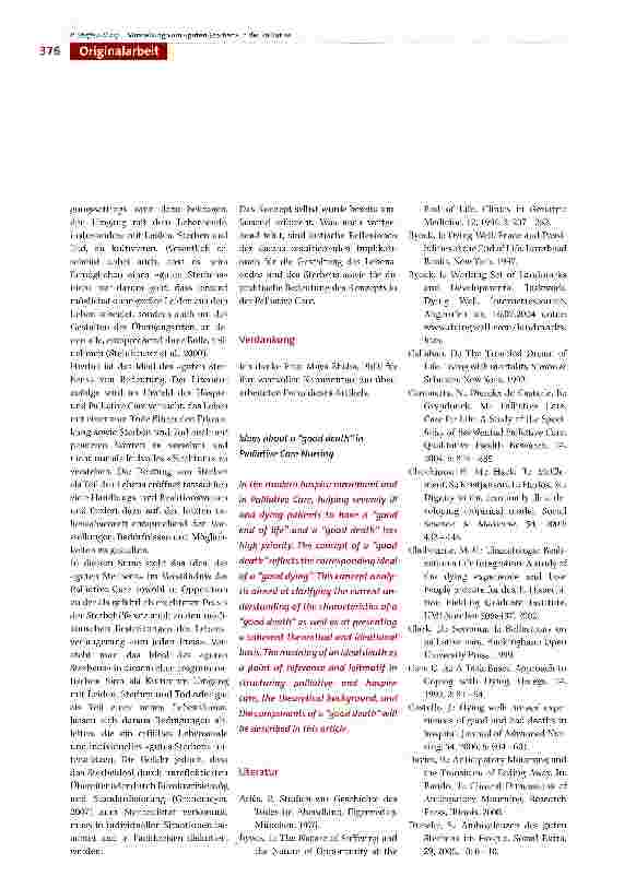 Vorschauseite 6: Ein «Gutes Sterben» und ein «Guter Tod»: zum Verständnis des Sterbeideals und seiner Bedeutung für Hospiz und Palliative Care