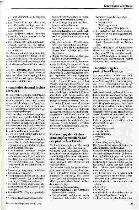 Vorschauseite 2: Praktische Ausbildung von Kinderkrankenpflegeschülerinnen im Fachbereich Neuropädiatrie