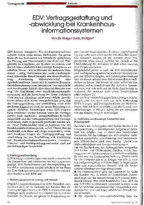 Vorschauseite 1: EDV: Vertragsgestaltung und -abwicklung bei Krankenhausinformationssystemen