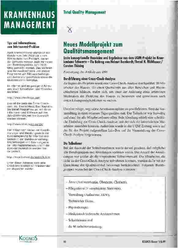 Vorschauseite 1: Neues Modellprojekt zum Qualitätsmanagement